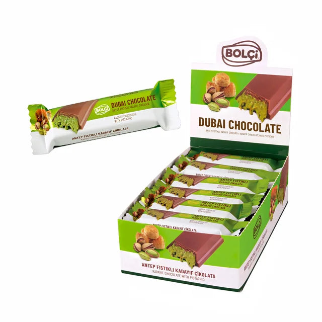 Bolci Dubai Chocolate Bar with Pistachio Cream & Kadayif Filling – 24 Piece Box | Premium Turkish Chocolate